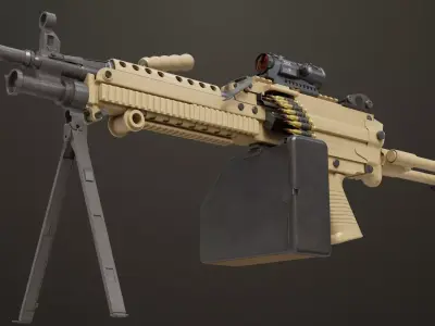 Machine Gun Sandal and Black Ammo Box All PBR Textures Low-poly 3D model