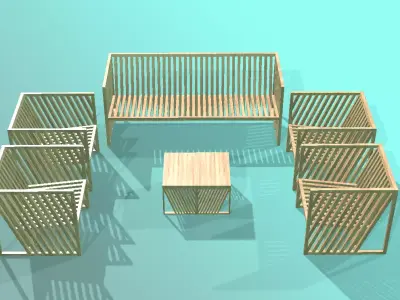 wood chair group 3D model