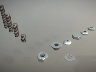 Rusty Low-Poly Bolt and Nut Package Low-poly 3D model