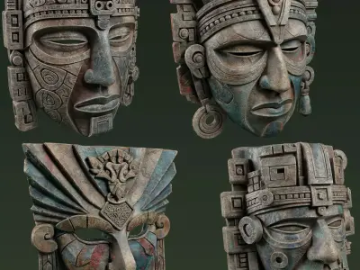 Maya Ceremonial Masks Pack C Low-poly 3D model