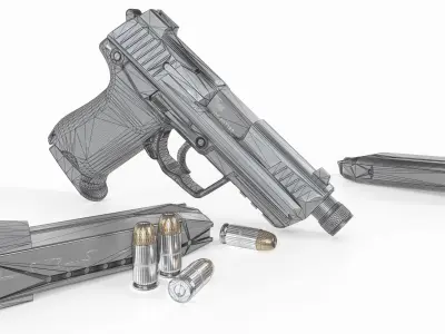 Heckler and Koch HK45 Compact Tactical MK24 45acp Handgun Low-poly 3D model