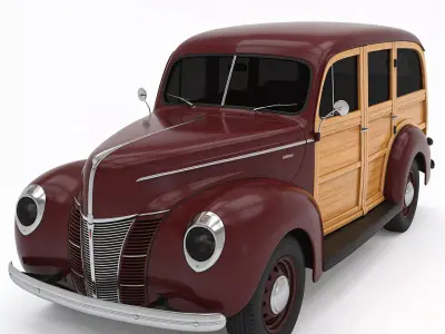 Retro Vintage Woody Station Wagon Vehicle 3d model Low-poly 3D model