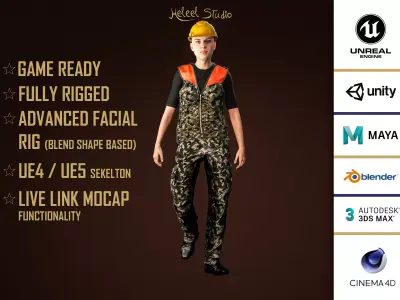 High Quality Female Army Worker Low-poly 3D model