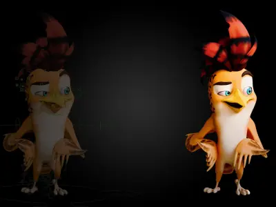 3D Orange - Rigged Cartoon Bird Low-poly 3D model