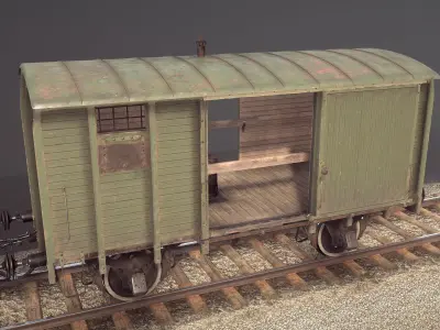 Railway Covered Goods Wagon 18T Vr2 Default Green Low-poly 3D model