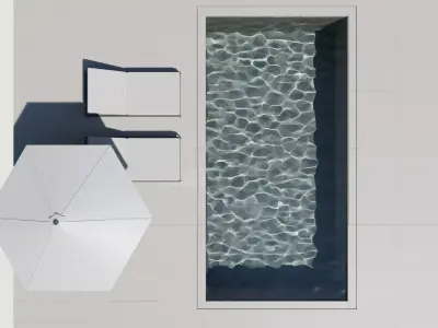 Swimming pool sunbed beach umbrella 3D model