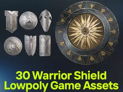 30 Warrior Shield Game-Ready Assets - Vol 1 -  Low-poly 3D model