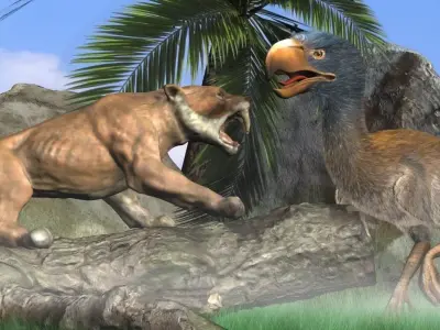 Titanis Walleri - Terror Bird RIGGED and ANIMATED vs Smilodon Low-poly 3D model