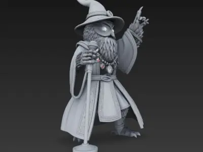 Bearded Wise Owl Wizard Mystic Rock Legend 3D Print Model 3D model
