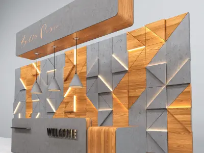 Reception desk made of concrete and wood 3D model