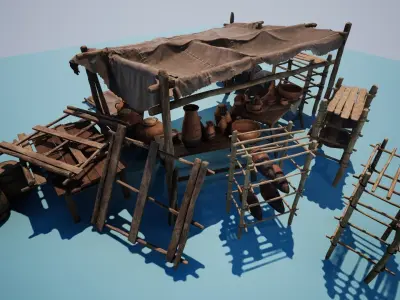 Clay Pottery Market Low-poly 3D model