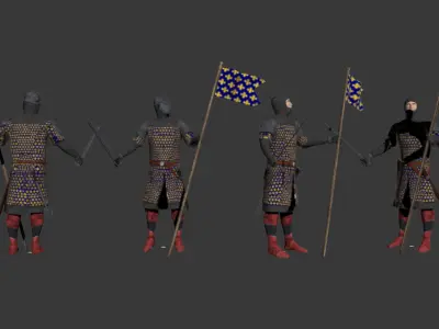 Knight group of knights holding flags 3D model