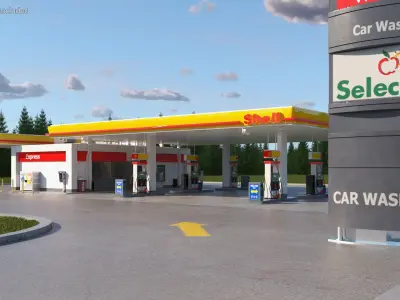 Shell Petrol Station Large 3D model