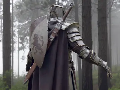 Crusader knight in armor Low-poly 3D model