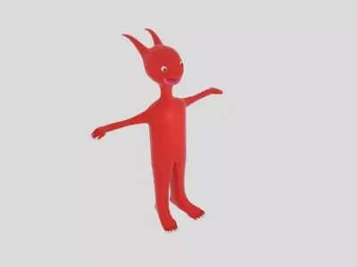 Red Split Head Alien Low-poly 3D model