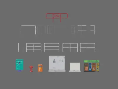 Hong Kong City street environment items 3D models Bundle Part 1 Low-poly 3D model