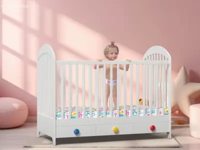 Baby Girl in Bed Standing Fur Rigged 3D model