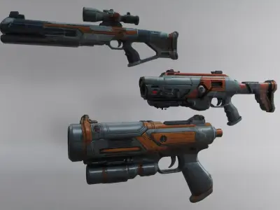 Variety of Sci-Fi Blasters Low-poly 3D model