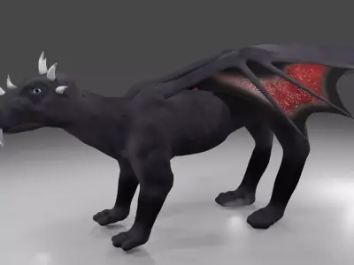 Four Legged Winged Dragon Creature Monster Low-poly 3D model