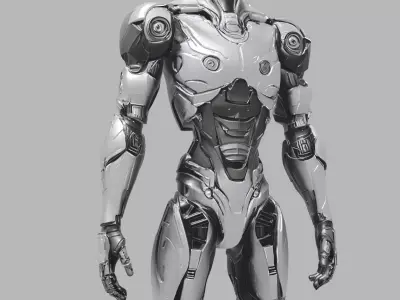 Silver SciFi Combat Robot 3D model