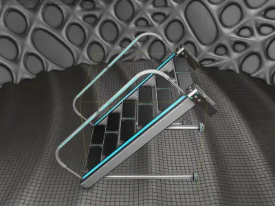 Sci-Fi Stairs - 17 - Silver Blue Neon Light Version Low-poly 3D model