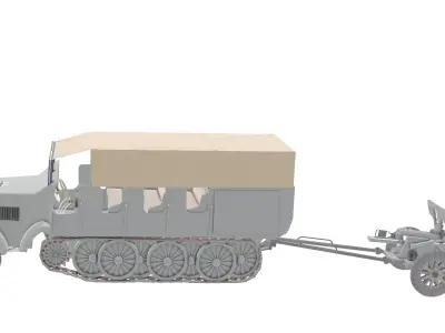 WW2 German Prime Mover Sdkfz 9 with Artillery in tow 3D model