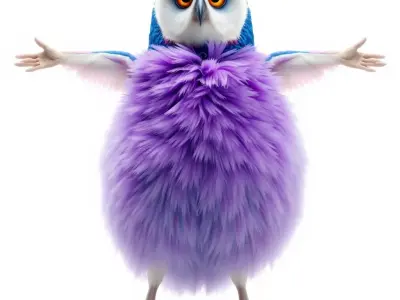 Purple Fluffy Owl model pack Low-poly 3D model