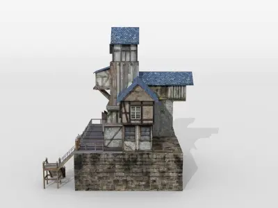 Fantasy-style medieval half-timbered building 3D model