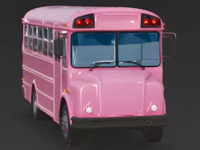 Pastel Pink School Bus 3D Model Low-poly 3D model