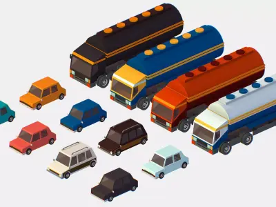 Isometric style commercial vehicle tank 3d model Low-poly 3D model