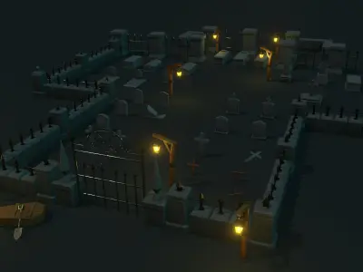 Stylized 3D Cemetery Graveyard Pack Low-poly Low-poly 3D model