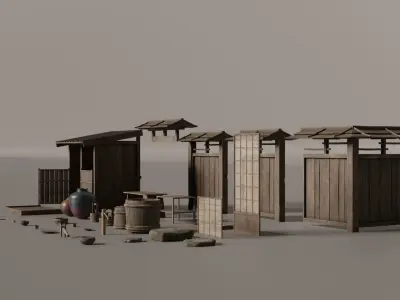 Japanese Props - Furniture Low-poly 3D model