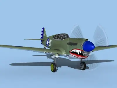 Curtiss P-40F Tomahawk V14 China 3D model