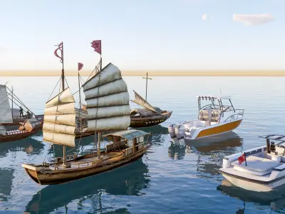 Wooden boat collection 3 Low-poly 3D model