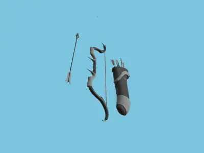 Archer Bow 01 Black Gray - Quiver Fantasy Weaponry Low-poly 3D model