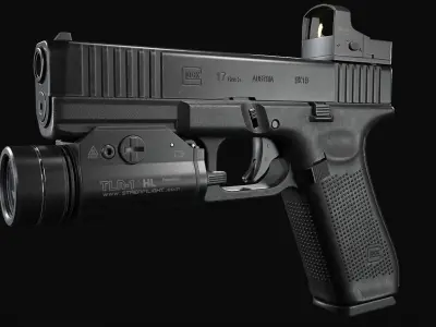 Glock 17 with attachments Low-poly 3D model