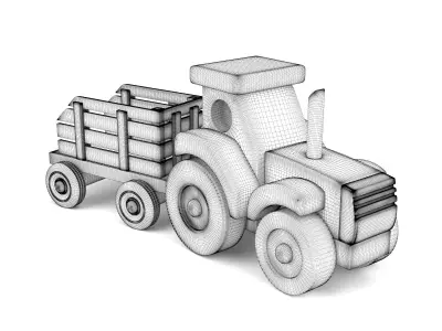 Wooden toy tractor 10 3D model
