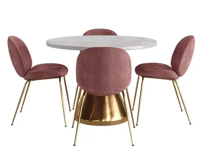 Gubi Beetle Chair and Silhouette Pedestal Round Dining Table 3D model