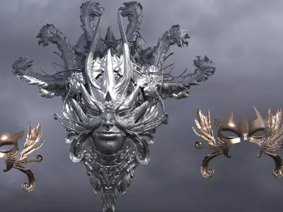 Baroque Mask and Shield Collection 2 3D model
