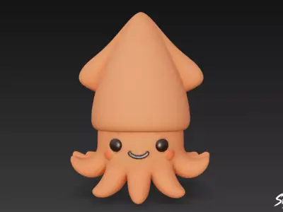 Cartoon Plush Squid Low-poly 3D model