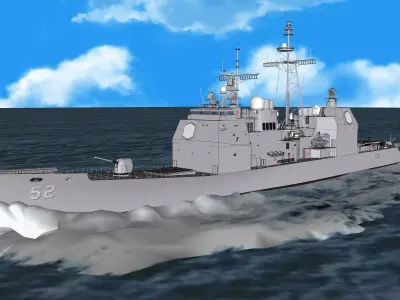 USS CG-52 Bunker Hill Ticonderoga class guided missile cruiser 3D model