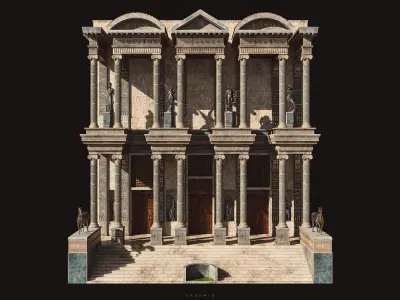 Library Of Celsus - Ephesus PBR Low-poly 3D model