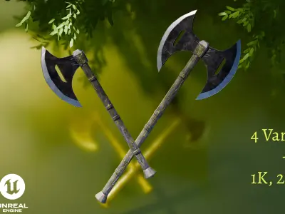 Golden Battle Axes Low-poly 3D model