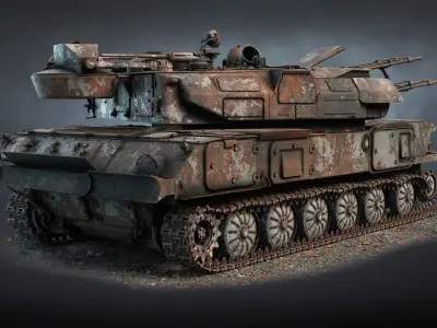 ZSU-23-4 Shilka Destroyed Game Ready Low-poly 3D model