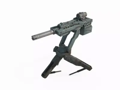 Future sci-fi unmanned intelligent machine gun guards 3D model