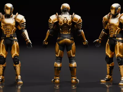 Gold Armored - Sci-Fi Character Low-poly 3D model