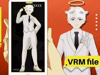 VRM ANGEL SUIT ELEGANT HANDSOME BOY WHITE SUIT ANIME VROID 3D model