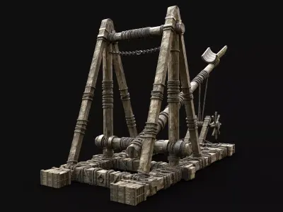 CATAPULT MEDIEVAL SIEGE ENGINE WAR MACHINE BATTLE WEAPON Low-poly 3D model