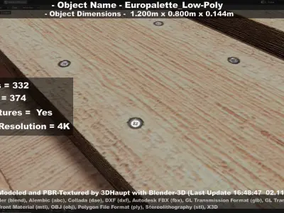 Europallet Remastered Low-poly 3D model