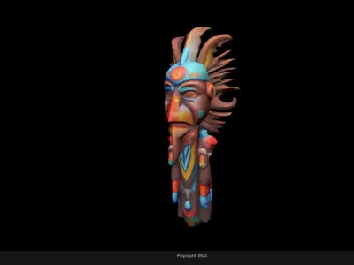 Low Poly Stylized Aztec Totem Mask AI Low-poly 3D model